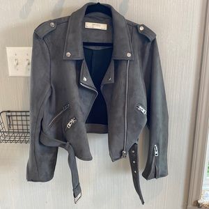 Zara Gray Sued motorcycle jacket Size XL